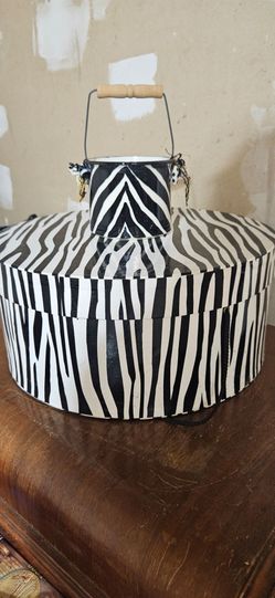 Zebra Print Round Hat Box with Mini Pail