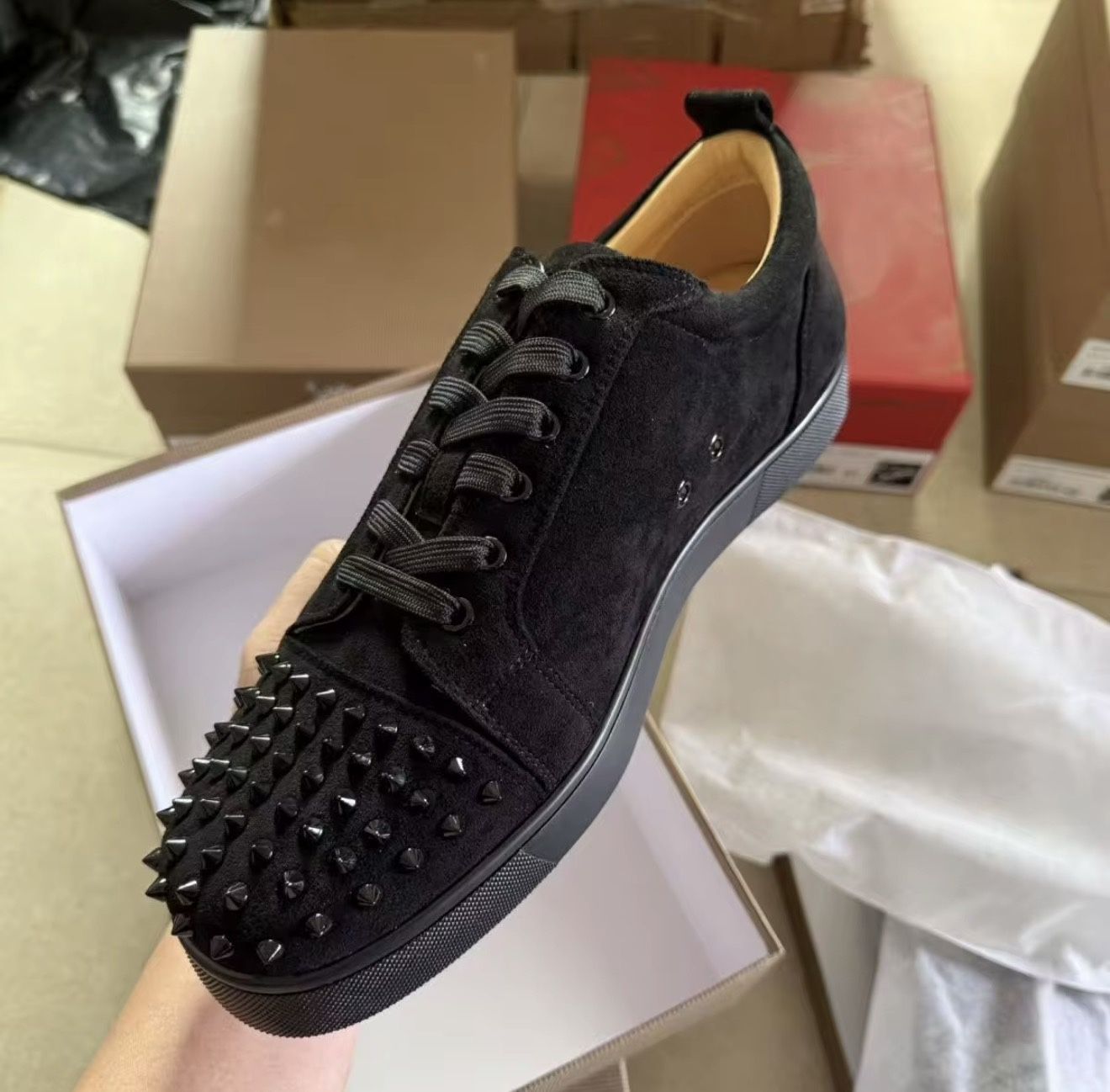 Black Red Bottom Spiked Sneakers (Men’s)