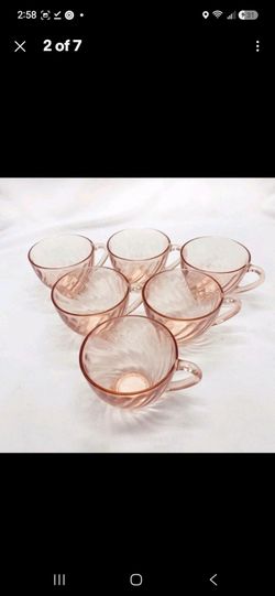 A Set Of Vintage Rosaline Luminarc Pink Swirl Crystal Set  From France By Arcoroc