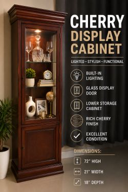 Cherry Lighted Curio / Display Display Cabinet – Excellent Condition