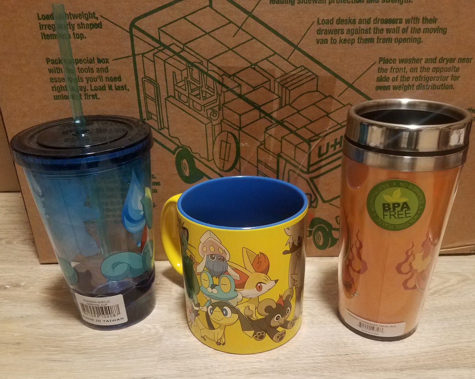 Rare Pokemon Charmander Travel Mug, Pokemon Group Relief Molded Ceramic Mug and Squirtle Acrylic Carnival Cup (all brand new, never been used)