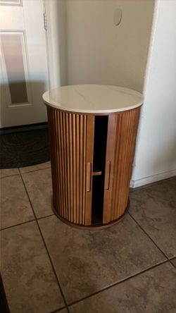 Round Drum Cabinet with Marble-Look Top
