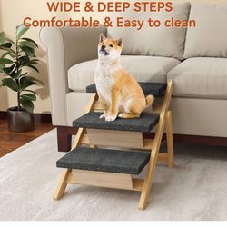 Pet Stairs/Steps, Medium Dogs Steps for High Beds, Sofa, Couch, Car, 2-in-1 Foldable Wood Dog Ramp with Non-Slip Pads, Safety, Durable Portable Dog/Ca