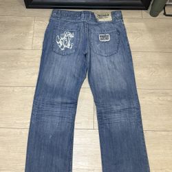 Y2K 2000s Dragon Embroidered Preserve Straight Stacked Denim Jeans
