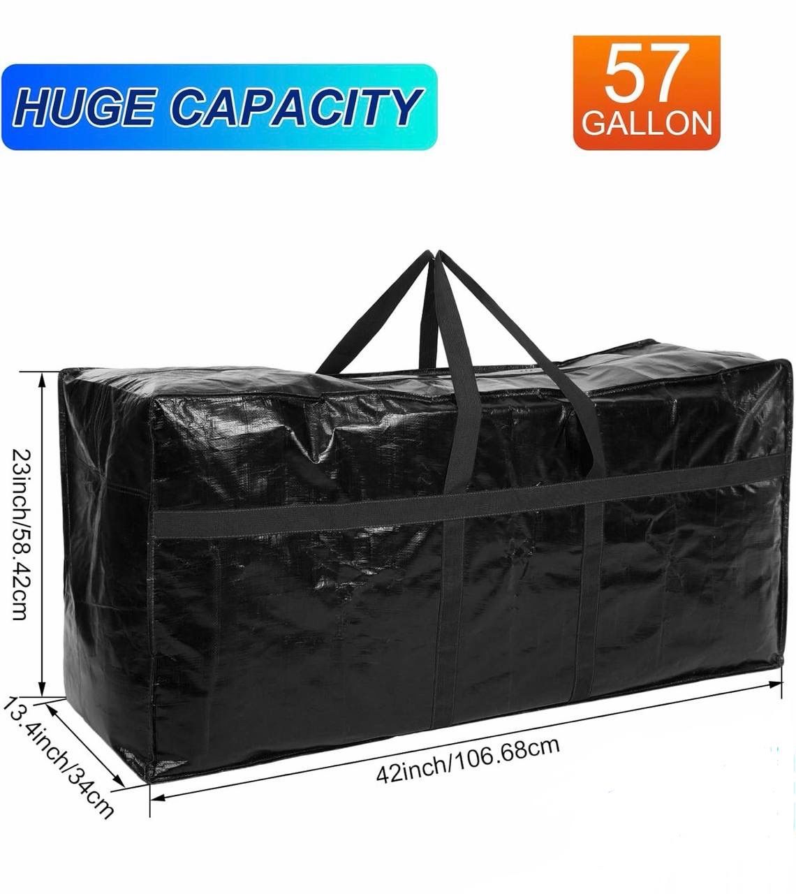 1 Bag 57 Gallon Extra Large Moving Bags XXL Heavy Duty Storage Bag with Strong Zipper Handle Jumbo Big Tote Box Foldable for College Dorm Travel Cloth