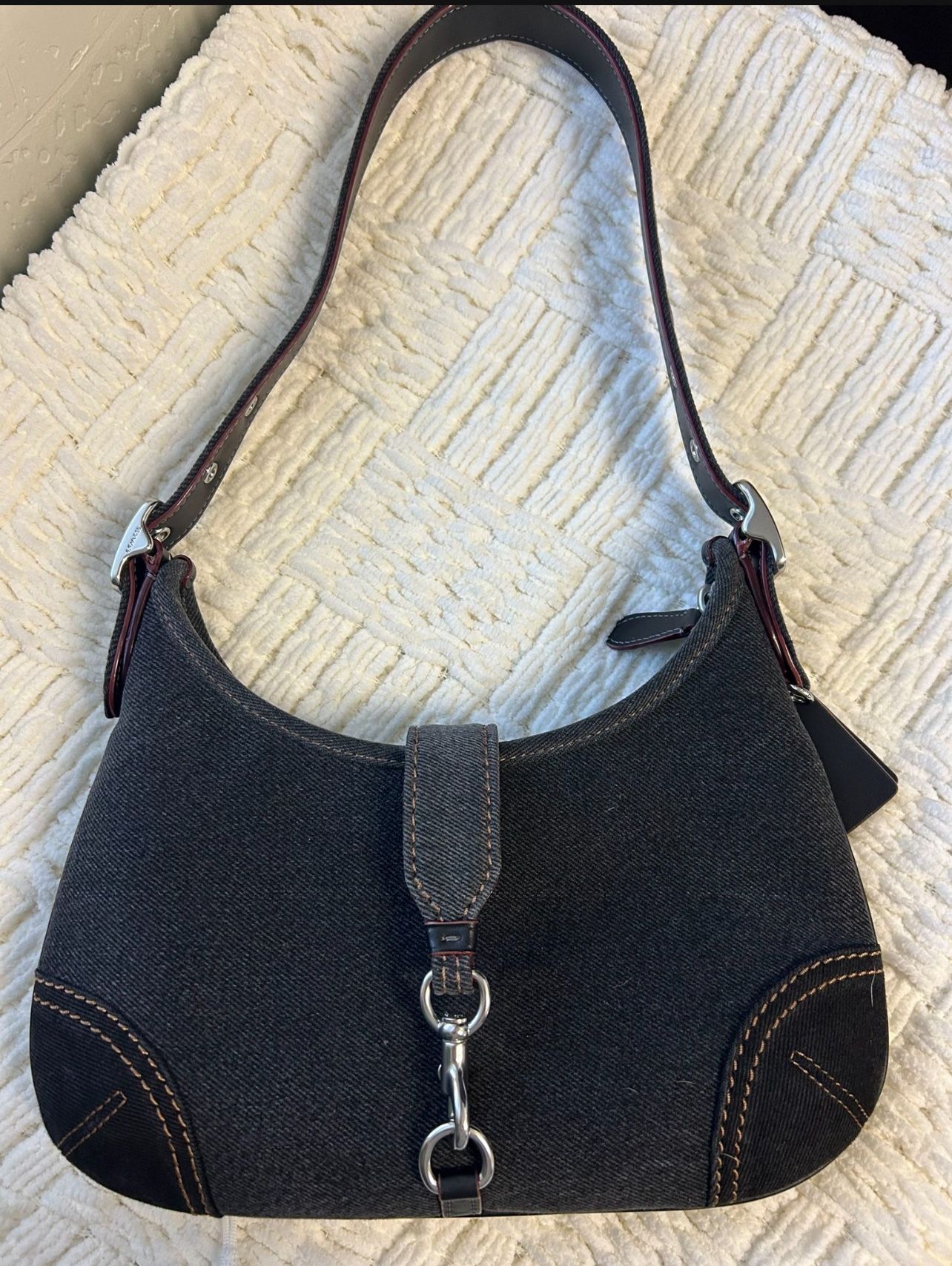 Coach Soft Black Denim Shoulder Handbag
