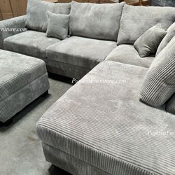 New! Sectional L Shape Sofa Chaise Storage Ottoman Grey