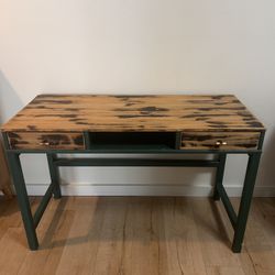 Rustic Wood & Green Writing Desk with Drawers