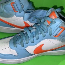  Court Borough Mid 2 sneakers in Aquarius Blue and Total Orange.