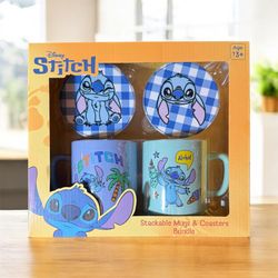 Stitch ceramic mug set with coasters