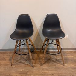 Pair of Black Eames Style Bar Stools