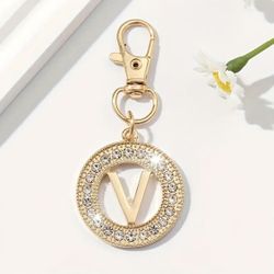 Brand New Glamorous Rhinestone-Encrusted Alphabet Keychain & Bag Charm