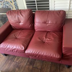 Leather Sofa Dark Red 