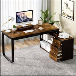 55" L Shaped Desk with Storage and Monitor Stand, Black
Home Office Desk with Drawers and Shelves for Work Writing Study, Reversible Corner Desk with 