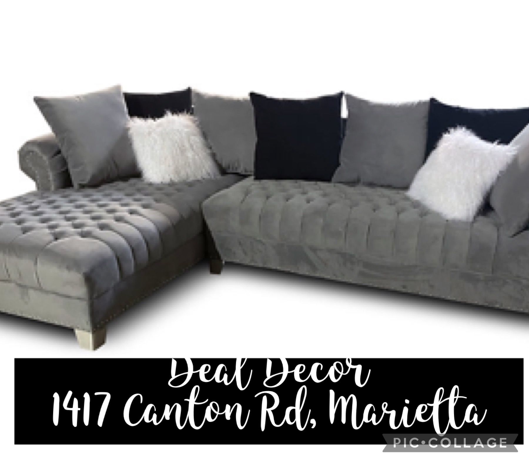 New Grey Button Tufted Rolled Arm, Sectional Sofa Touch