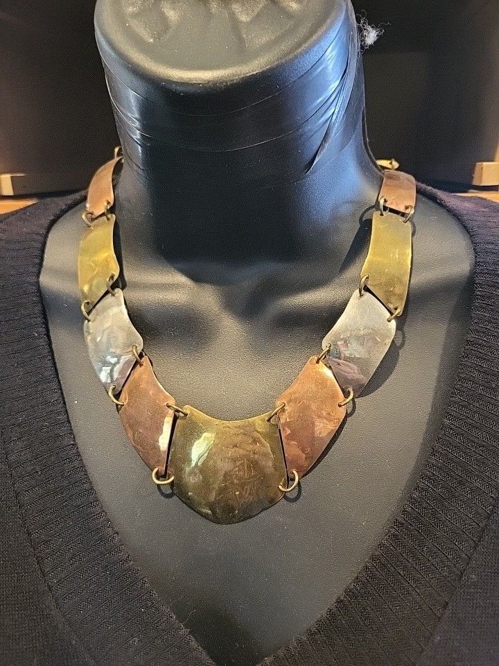 Necklace Choker Metallic Plates Copper Bronze 