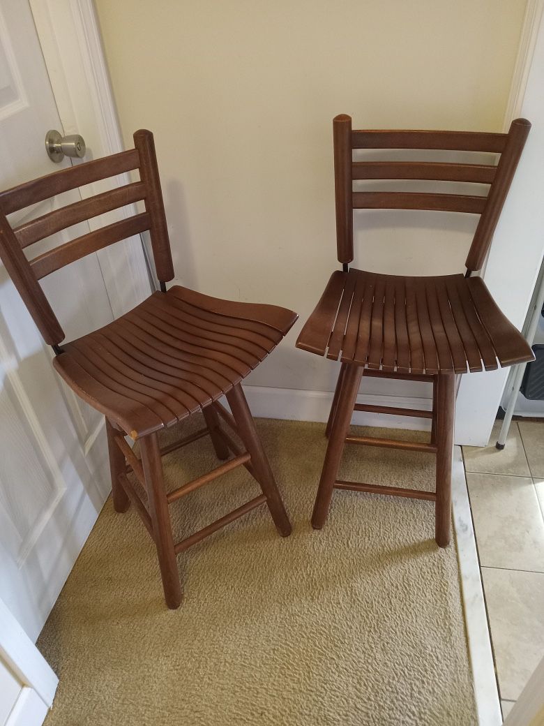 Beautiful Vintage Mid Century Modern Wooden Barstools Chairs 