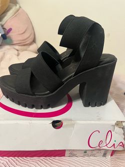 Celia Sandy Black Platform Block Heel Sandals