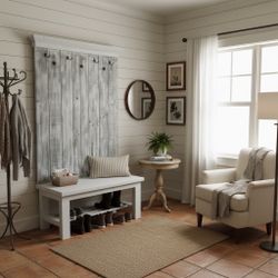 Large Hall Tree Bench Solid Wood Farmhouse New 