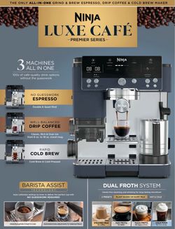 Ninja Luxe Café Premier Espresso Machine & Drip Coffee Maker, Rapid Cold Brew, Integrated Grinder, Assisted Tamper, Hands-Free Frother for Cappuccinos