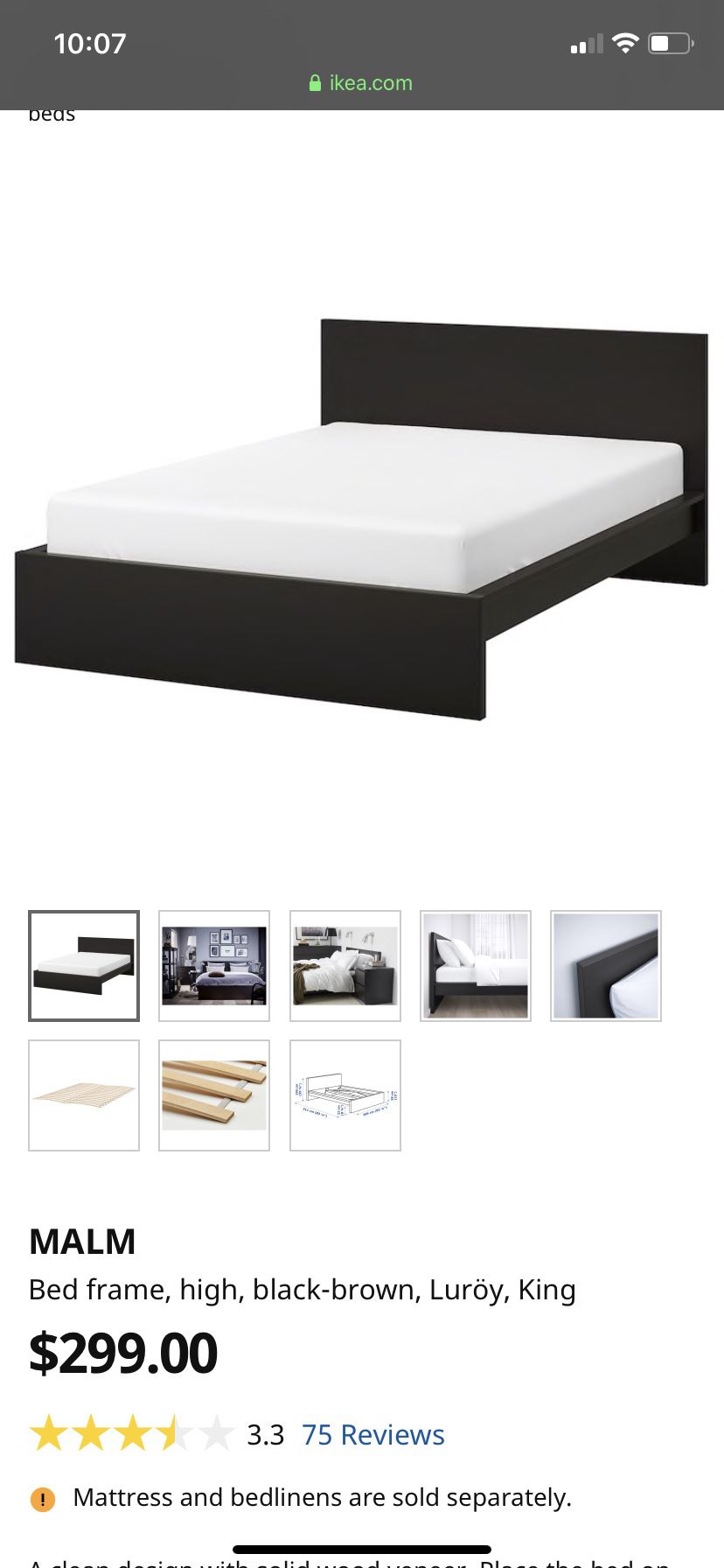Bed frame, black-brown, King size + the king mattress