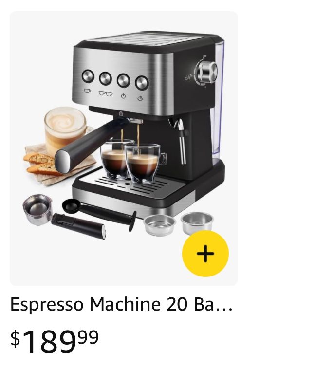 Espresso Machine 20 Bar, 1.5L Water Tank Milk Frother Steam, Stainless Steel Coffee Maker, Silver
