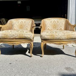 Pair of Vintage French Country Cane Accent Chairs