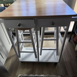 Kitchen Islad ,stools Folding Table,2 drawers
