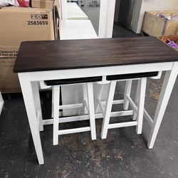 New 3 Piece Counter Dining Table With 2 Barstools 