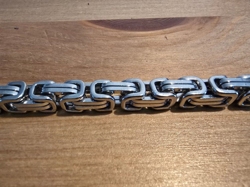 STAINLESS STEEL SILVER 8MM BYZANTINE TURKISH BOX BRACELET