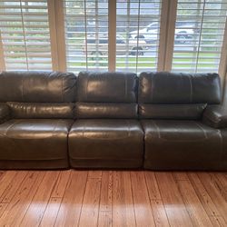 Gray Leather 3-pc Sofa With 2 Power Recliners
