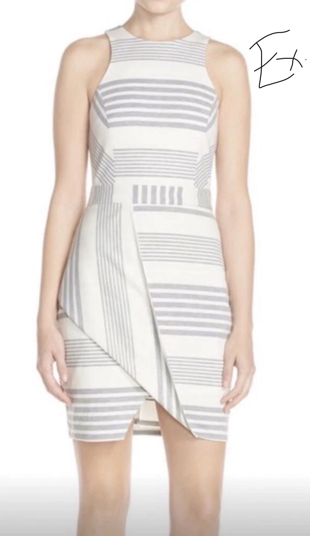 Adelyn Rae Asymmetrical Halter Dress in White and Gray
