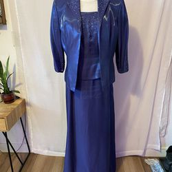 Alex Evenings Dress and Jacket Set Womens - Size 14 - Royal Blue 