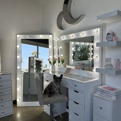 NEW Vanity LED Mirror & Desk+ Dresser Table Organizer for Salon or Beauty Room
