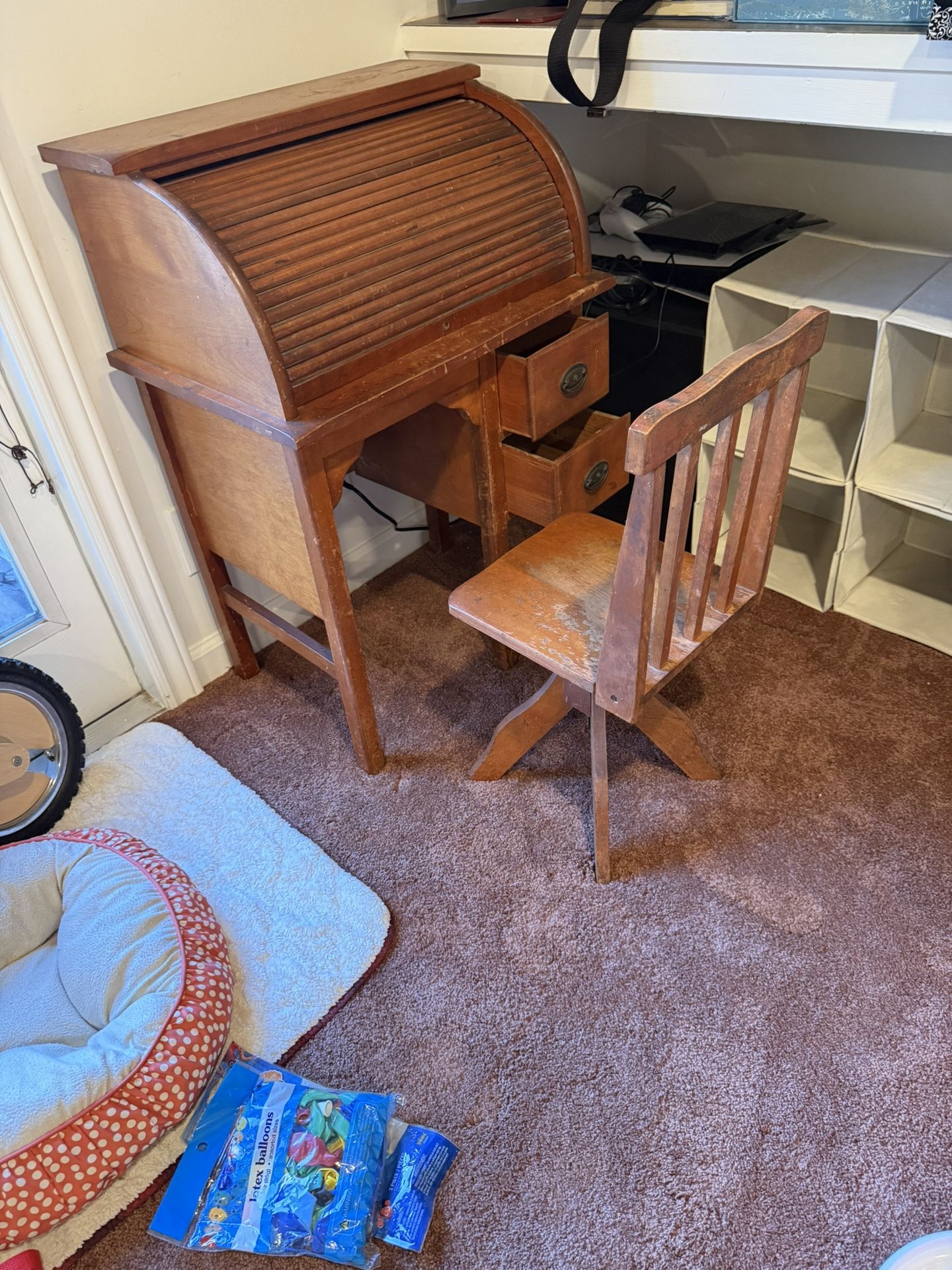 Antique 1940’s Child’s Roll-top Desk W/ Original Chair