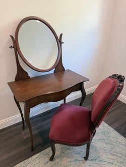 Antique wood vanity with chair