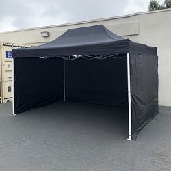 (Brand New) $165 Heavy-Duty 10x15 ft with (3 Sidewalls) EZ Popup Canopy Outdoor Gazebo, Carry Bag (Black, White) 