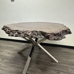 Black Walnut Burl Live Edge Table 51”×49” – Modern Base Statement Piece