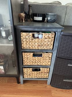 Dark Gray Storage Cabinet with 3 Wicker Baskets