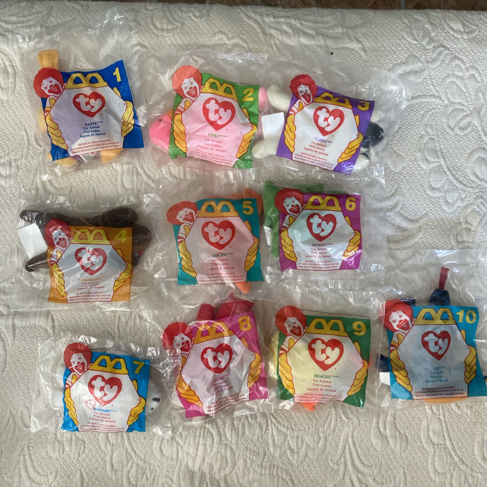 McDonald’s Ty Beanie Baby Animal Happy Meal Toy 1996 Set Of 10 Sealed