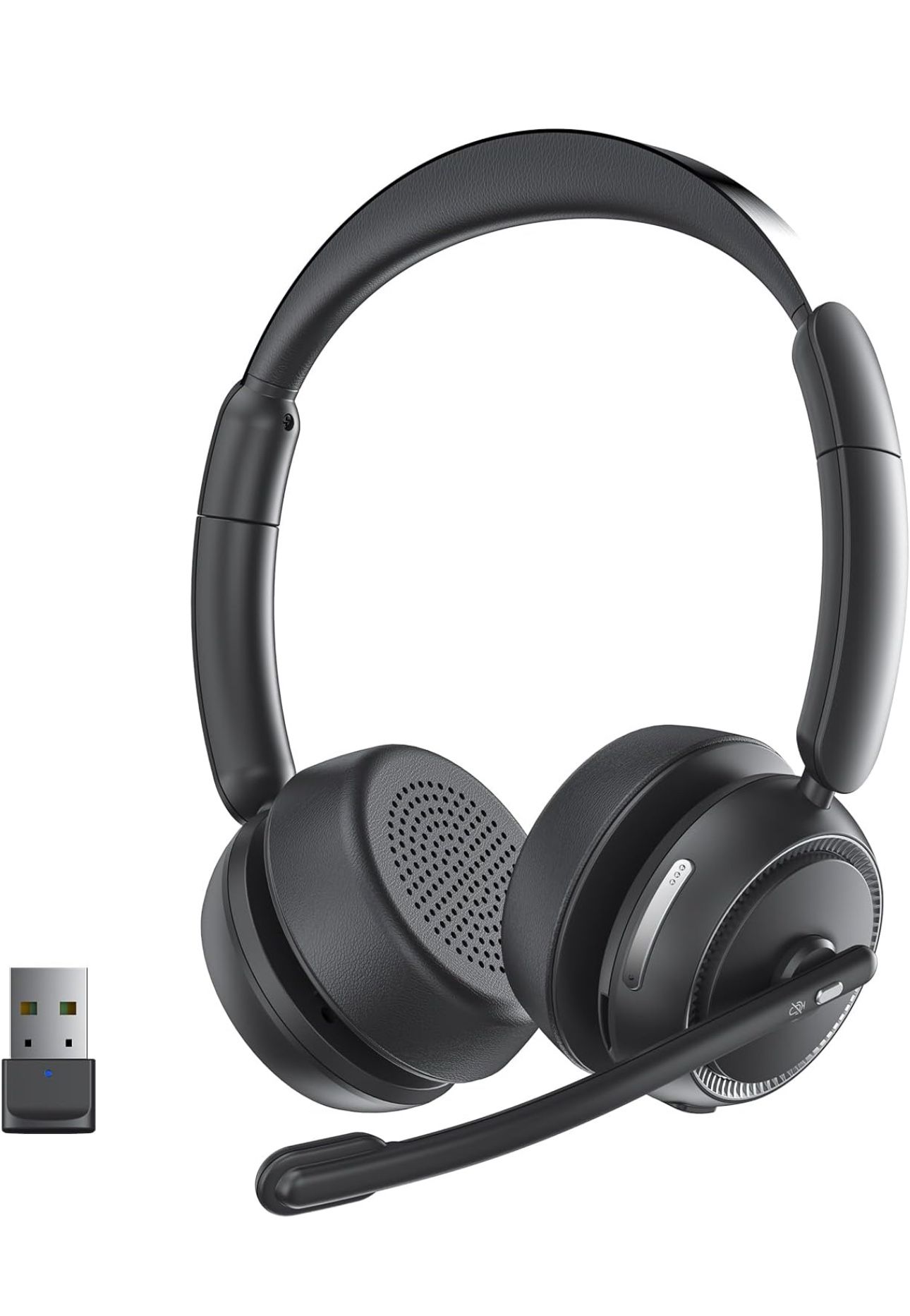 Wireless Headset with Microphone for PC, Bluetooth Headset with Noise Canceling Microphone & HI-FI Stereo Sound, 65 Hrs Working Time, USB Wireless Hea