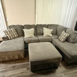 Grey 2-Piece Sectional + Matching Storage Ottoman
