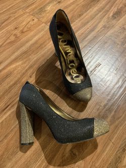 Sam Edelman "Frances" Gold and Black Glitter Pumps 9.5