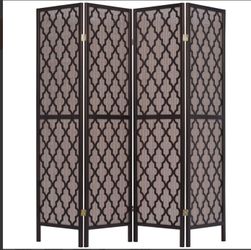 4 Panels Room Divider Rattan & Cut Out Design