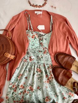 Mint Green Floral Dress & Cardigan 🤍