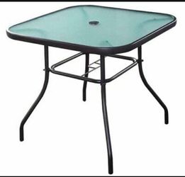 Black Steel Table Outdoor  Tempered Glass Tabletop Indoor Patio(Dimensions 35"D x 35"W x 27.5"H