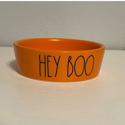 RAE DUNN HALLOWEEN SMALL PET WATER/FOOD BOWL ORANGE/BLACK HEY BOO CAT/DOG