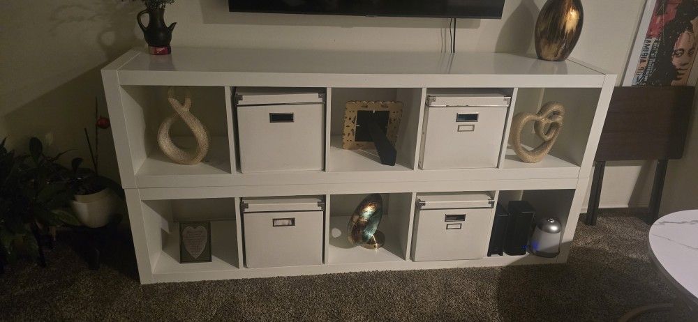 Modern White TV Stand & Storage Organizer