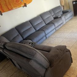 Almost New Sectional Grey Couch 4 Recliners 