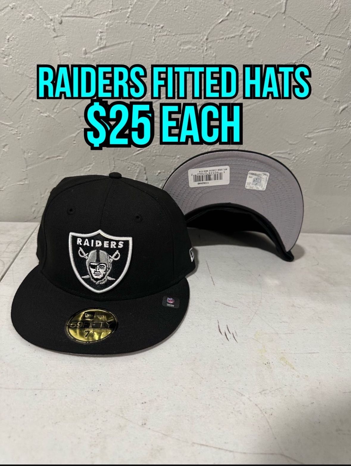 NFL New Era Las Vegas Raiders Basic Black 59fifty Fitted Hats  Size 7,  7 3/8, 7 1/2, 7 5/8 7 3/4 And 7 7/8